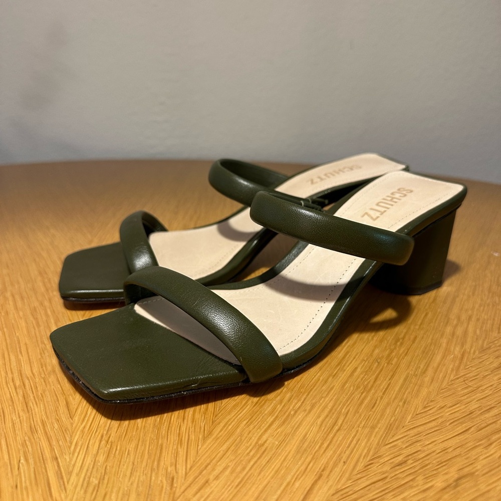 SCHUTZ Olive Green Block Heel Sandals